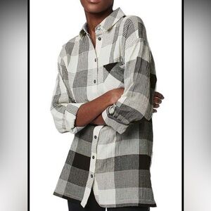 TOPSHOP Black White Plaid Tunic Shirt Size 6